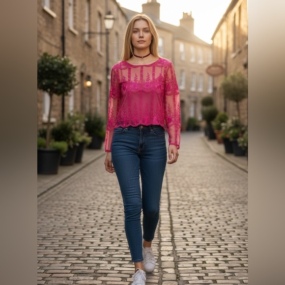 Barbie Pink Winter Lace Top - Picture 1 of 5